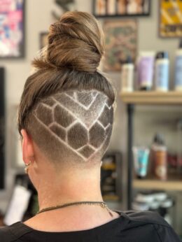 Geometric heart design shaved undercut by Sant, Portland barber
